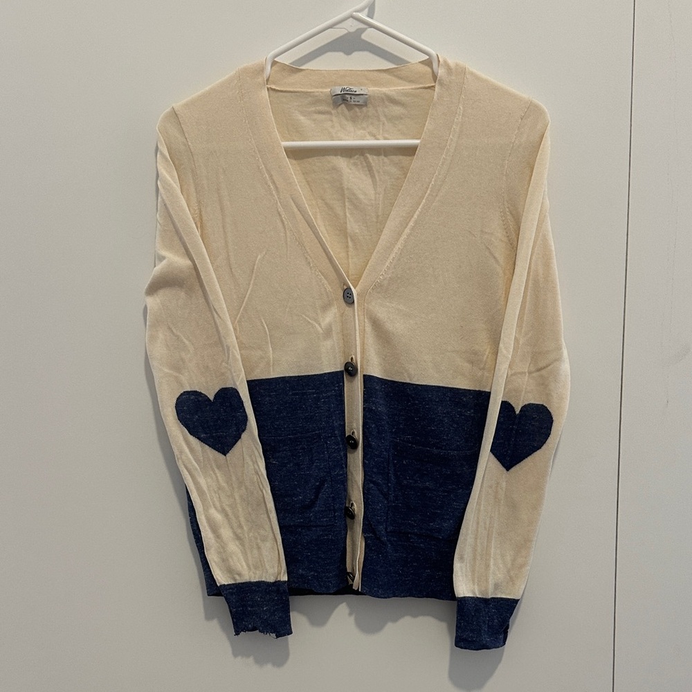J. Crew Cream and Navy Heart Cardigan